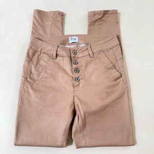 Bevy Flog Tan High Rise Button Fly Skinny Pants 25